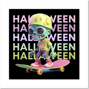 skeleton man skateboarding Posters and Art